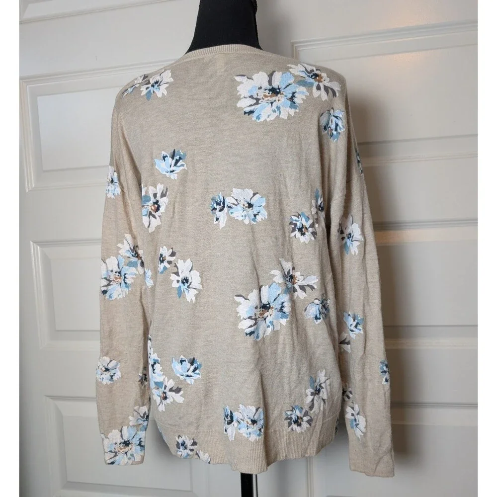 Joie Size M Sweater Eloisa Floral Print Knit Oatmeal Wool Blend Soft Casual